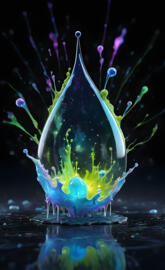 a blue and green vase with water