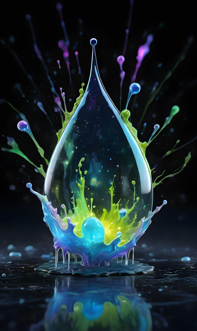 a blue and green vase with water