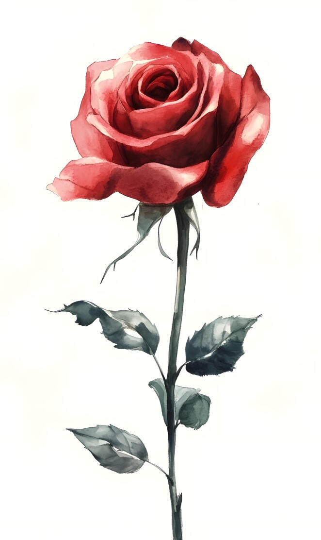 Red Watercolor Blooming Rose