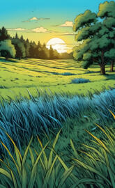 blue grass sunset