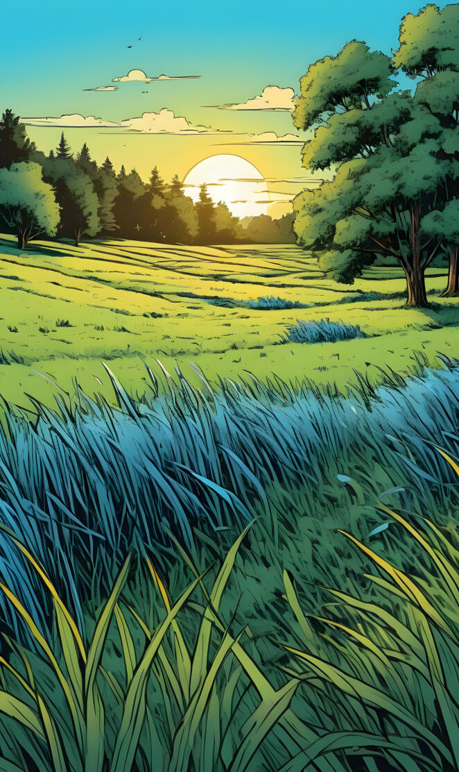 blue grass sunset