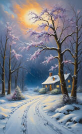 a house with trees and snow on the ground