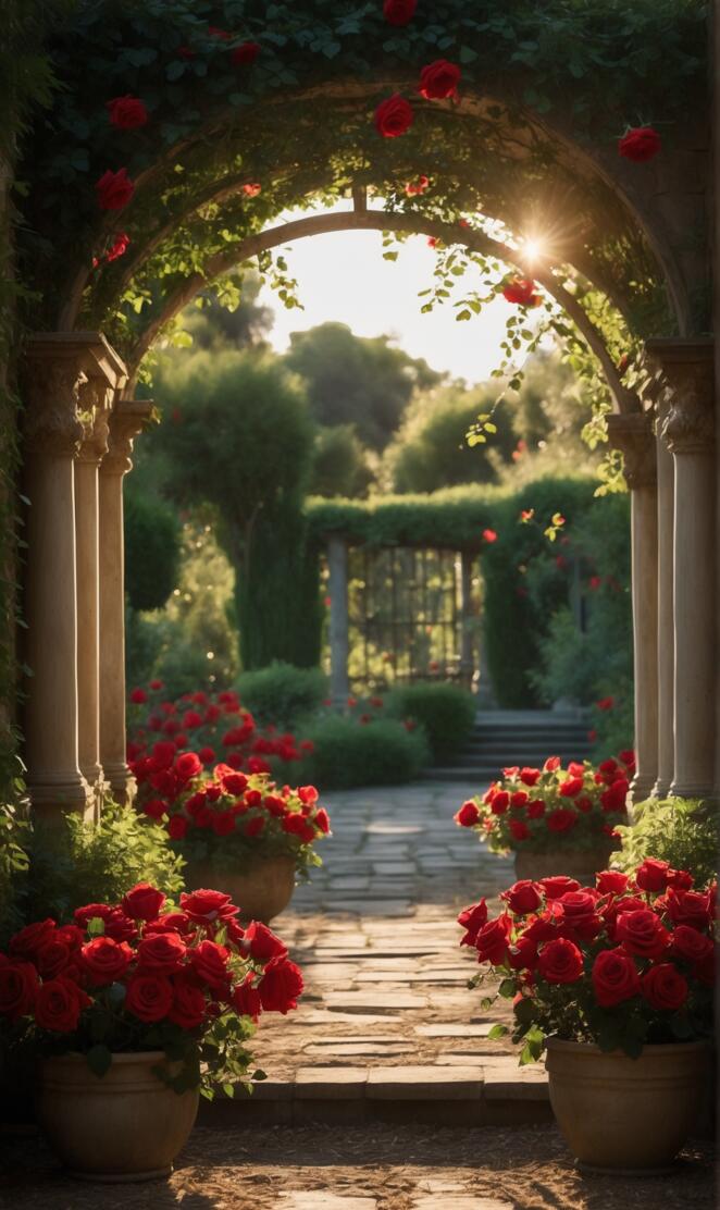 Full bloom rose garden full of love