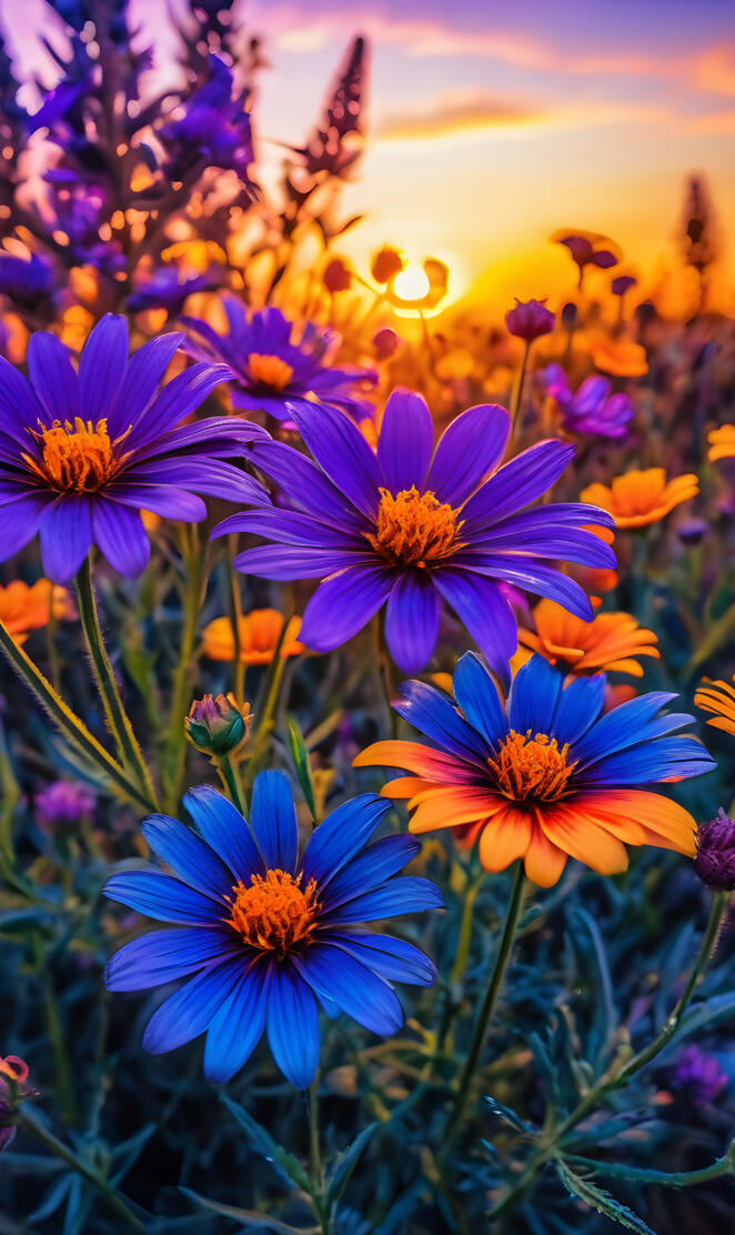 Blooming Sunset Blue Flowers