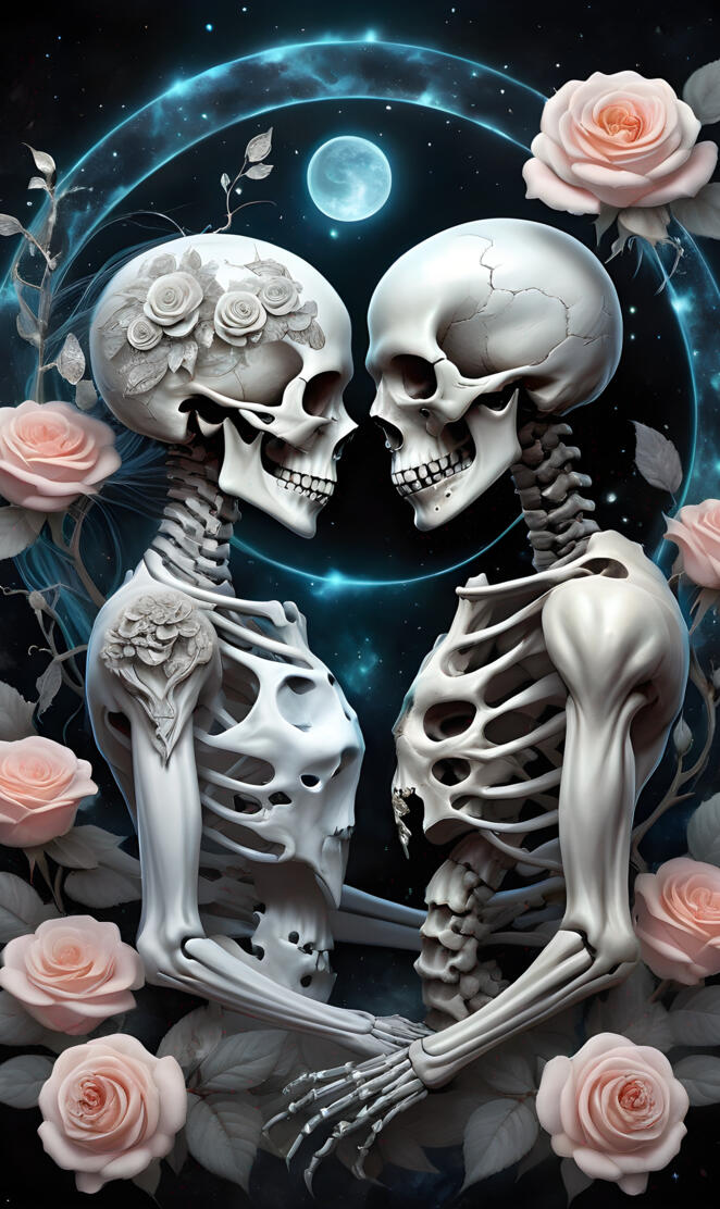 yin and yang, skull and roses harmony