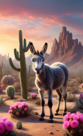 burro, cactus, sunrise