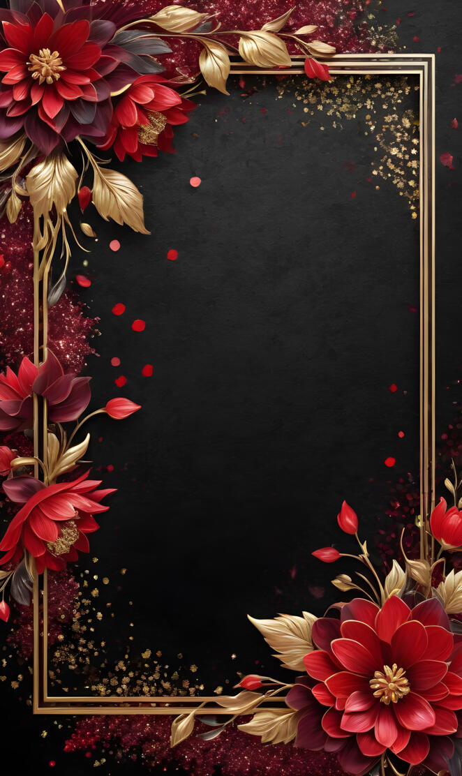 Red Blooms Gold Frame 2