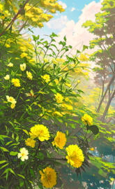 Yellow flowers in the morning.