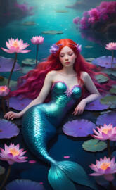 Mermaid Among Lotus Blossoms
