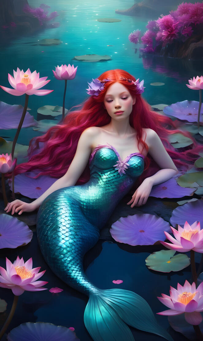 Mermaid Among Lotus Blossoms