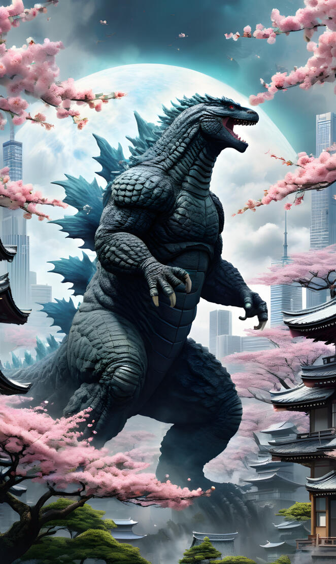 Godzilla One , with Sakura Flower bloom