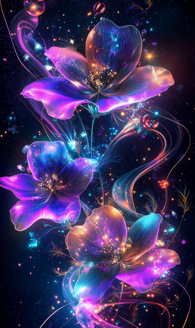 Cosmic Bloom: Vibrant Starry Night Art