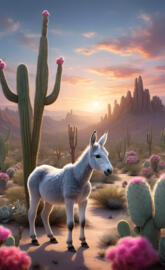 burro, cactus, sunrise