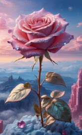 A single rose blooms atop a beautiful mountain
