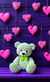 a teddy bear in a heart shaped balloon holder