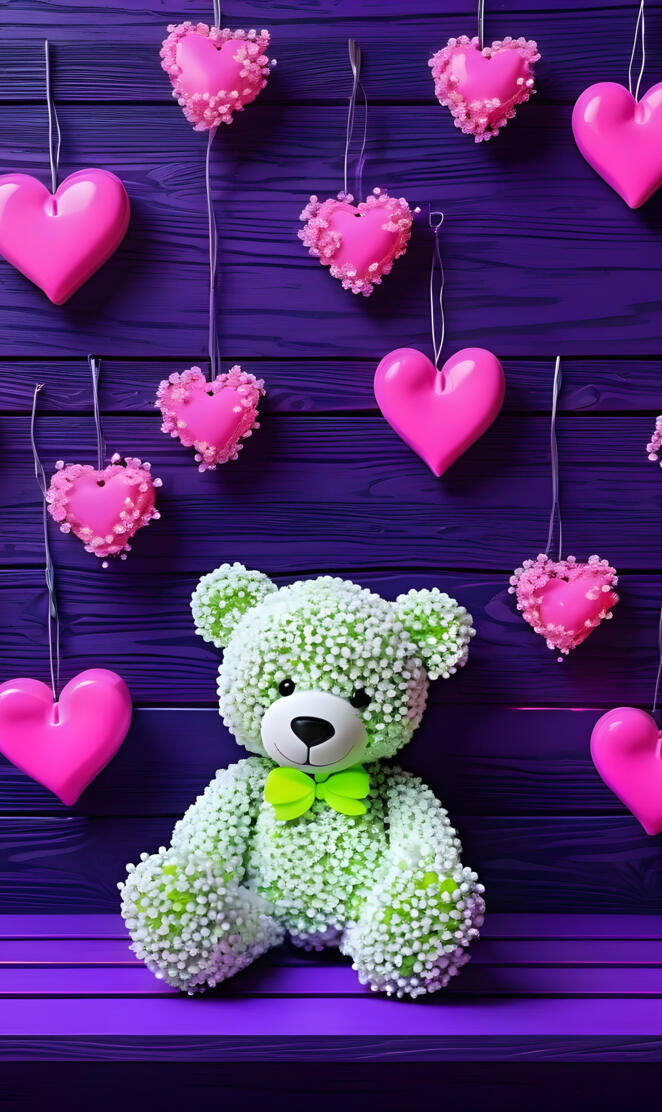 a teddy bear in a heart shaped balloon holder