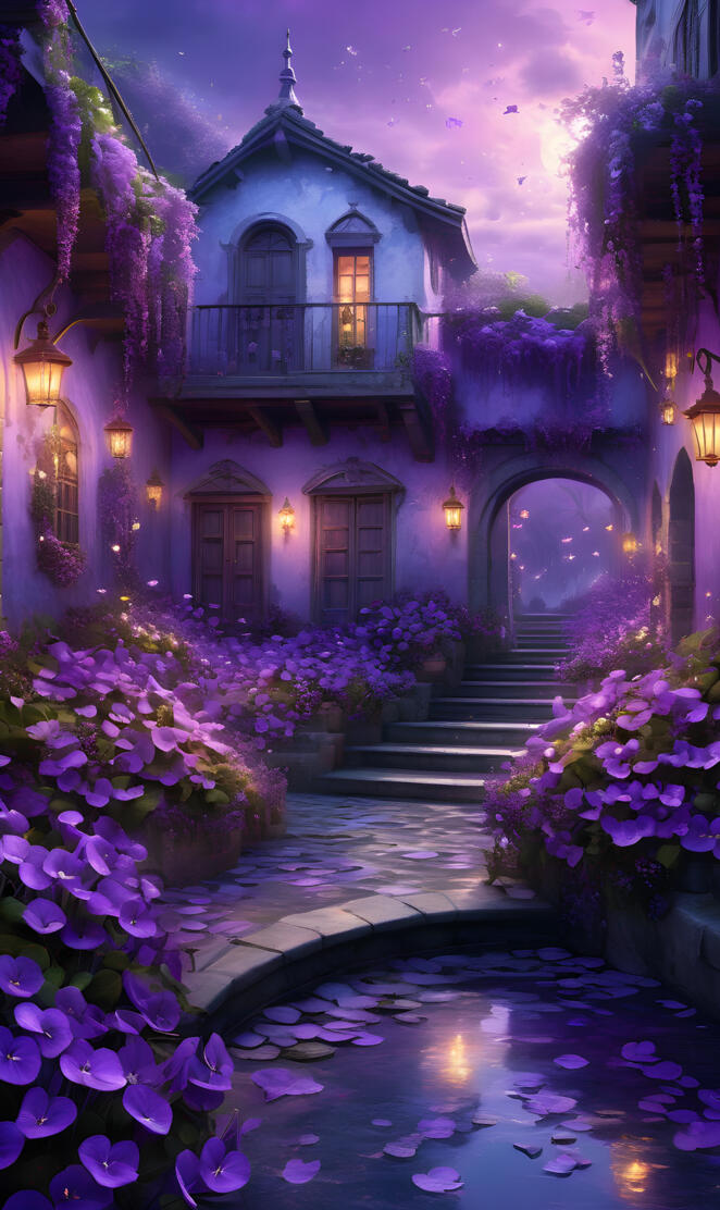 A Courtyard With Oceans of Violets In Bloom