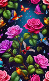 hummingbirds & roses