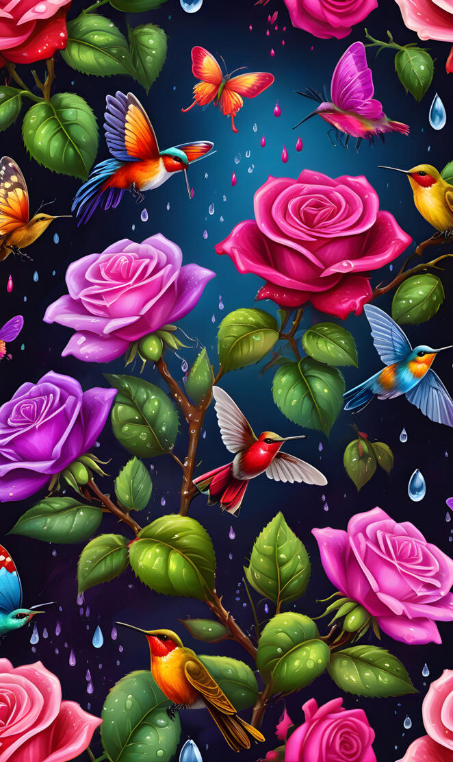 hummingbirds & roses