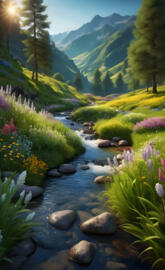 a stream with rocks and plants