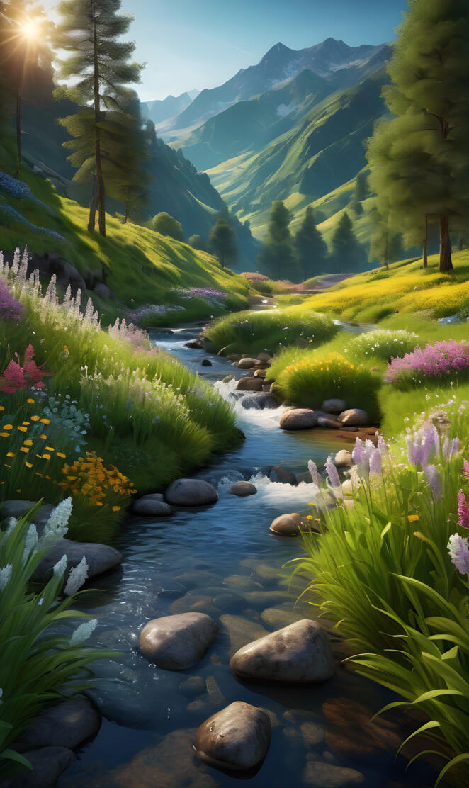 a stream with rocks and plants