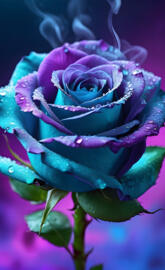 turquoise with purple tips rose petals in a bloom