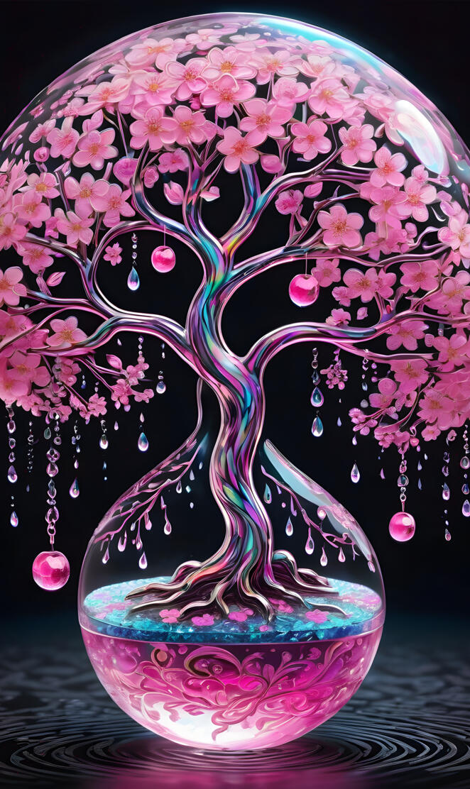 a little pink cherry tree-of-life, cherry blossom flower blooms,