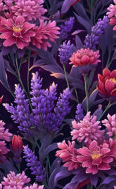 Lavender and crimson flowers