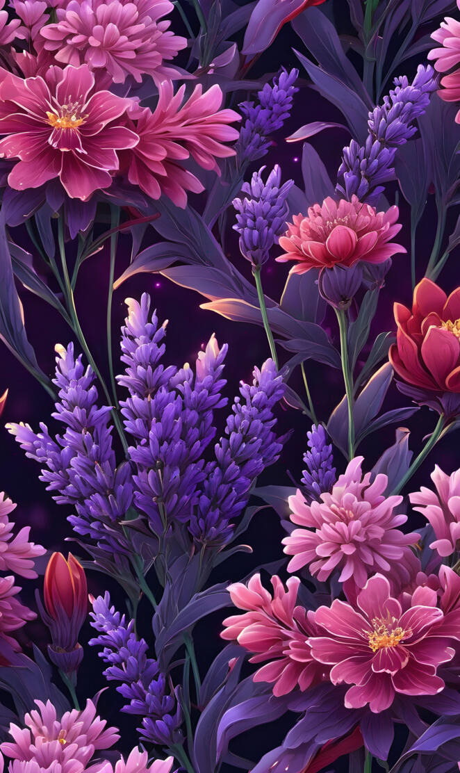 Lavender and crimson flowers