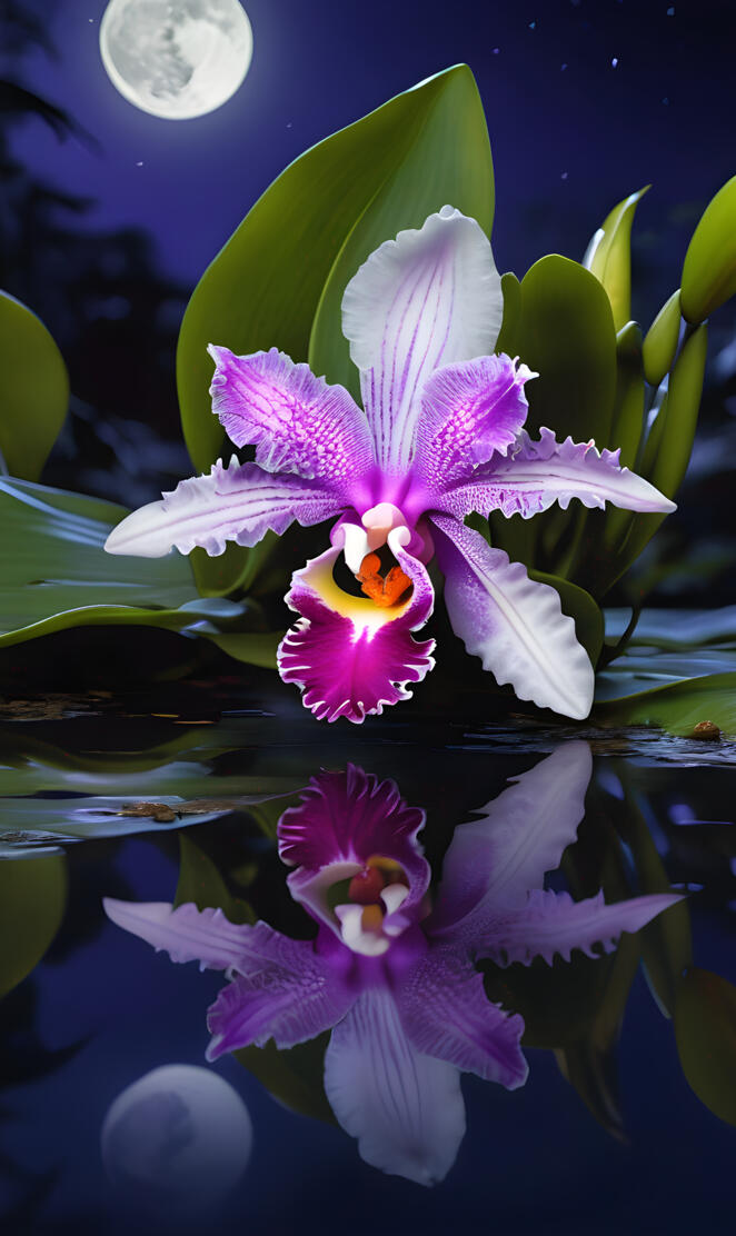 Moonlit 'Cattleya trianae' or Christmas Orchid