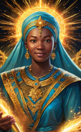 A woman wearing colorful clothes