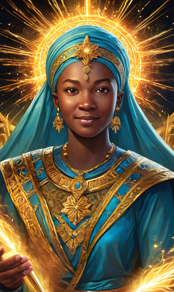 A woman wearing colorful clothes