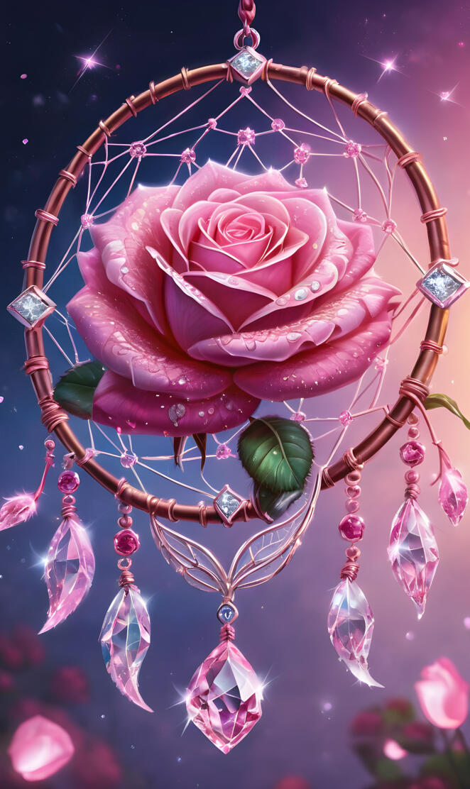 dream catcher diamonds sparkling pink rose insanely detailed beautiful