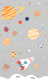 Playful Space Adventure with Planets and Rocket