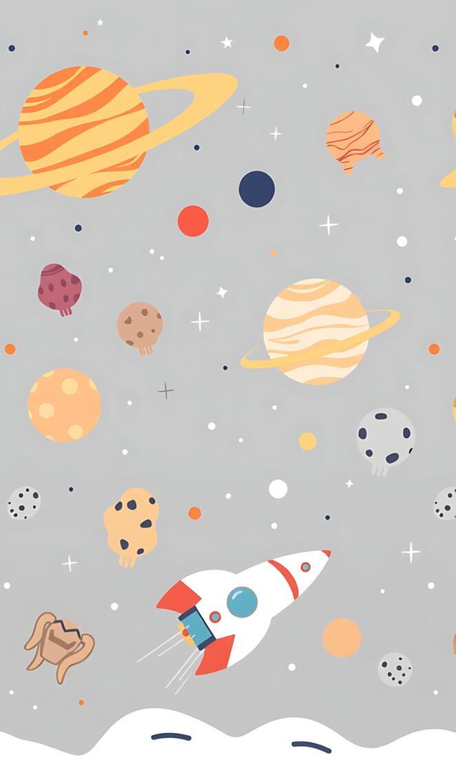 Playful Space Adventure with Planets and Rocket