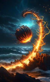 a volcano erupting at night