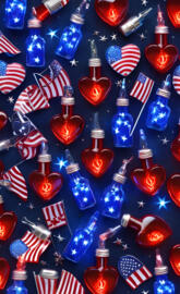 a table is filled with various items