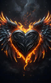 etched heart with fire outline