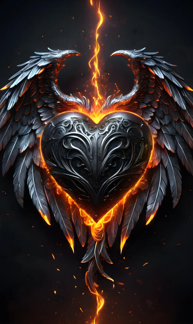 etched fire heart