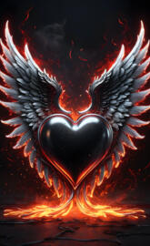 black heart with fire outline