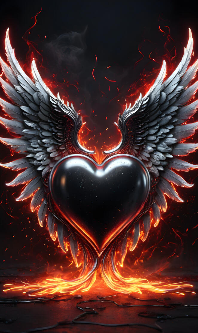 black heart with fire outline