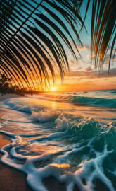 a beach with palm trees