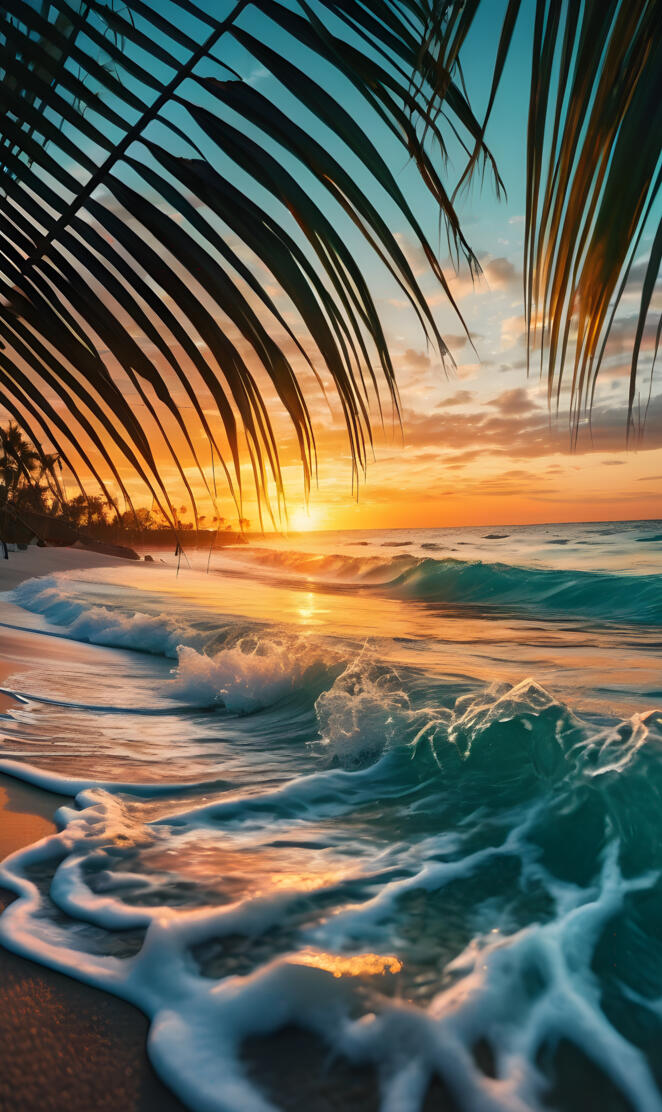 a beach with palm trees