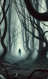 Dark Foggy Spooky Mystical Forest with Twisted Trees