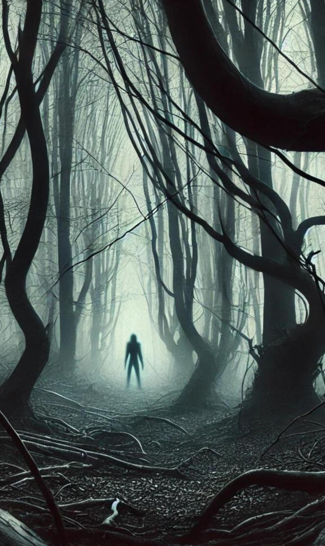 Dark Foggy Spooky Mystical Forest with Twisted Trees