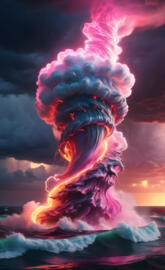 a volcano erupting at night