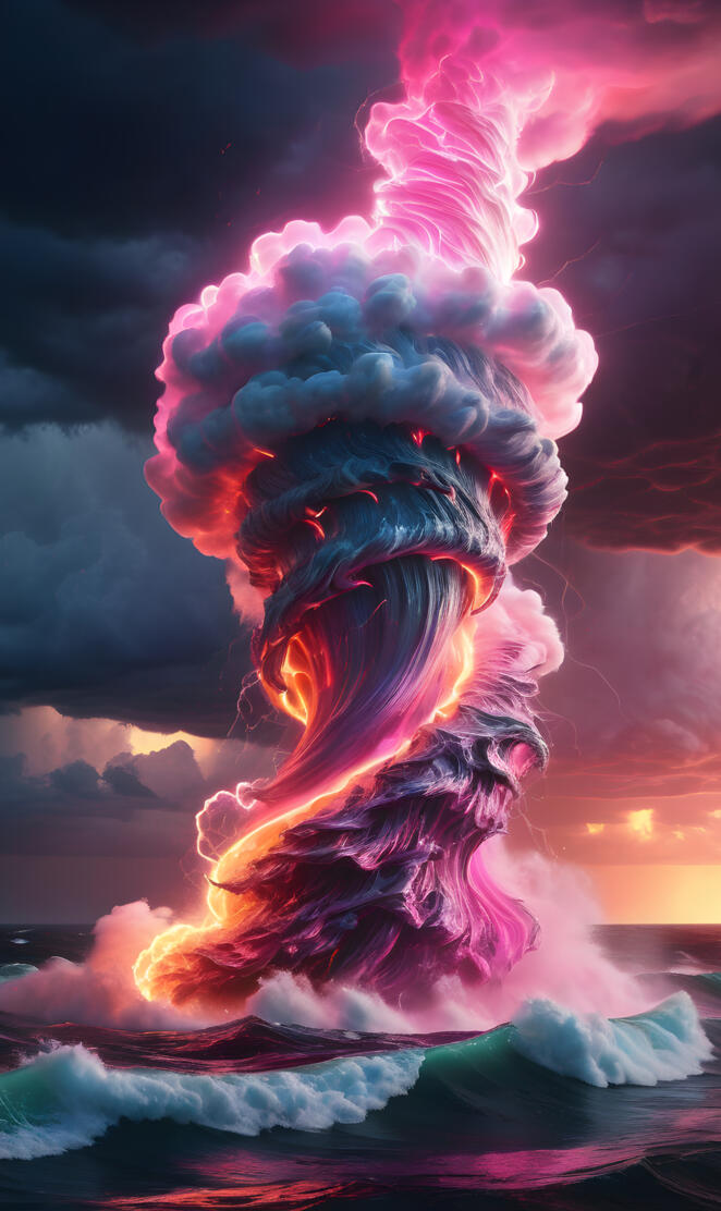 a volcano erupting at night