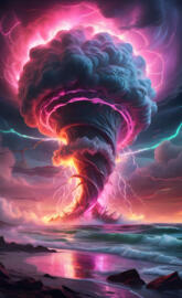 a volcano erupting at night