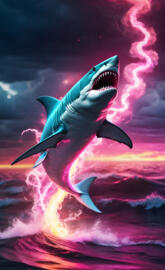 Scary Shark With Pink Lightning