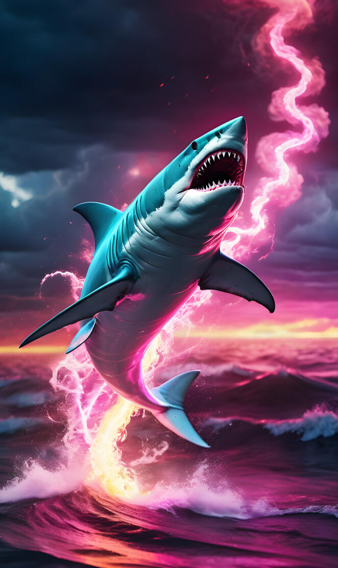 Scary Shark With Pink Lightning